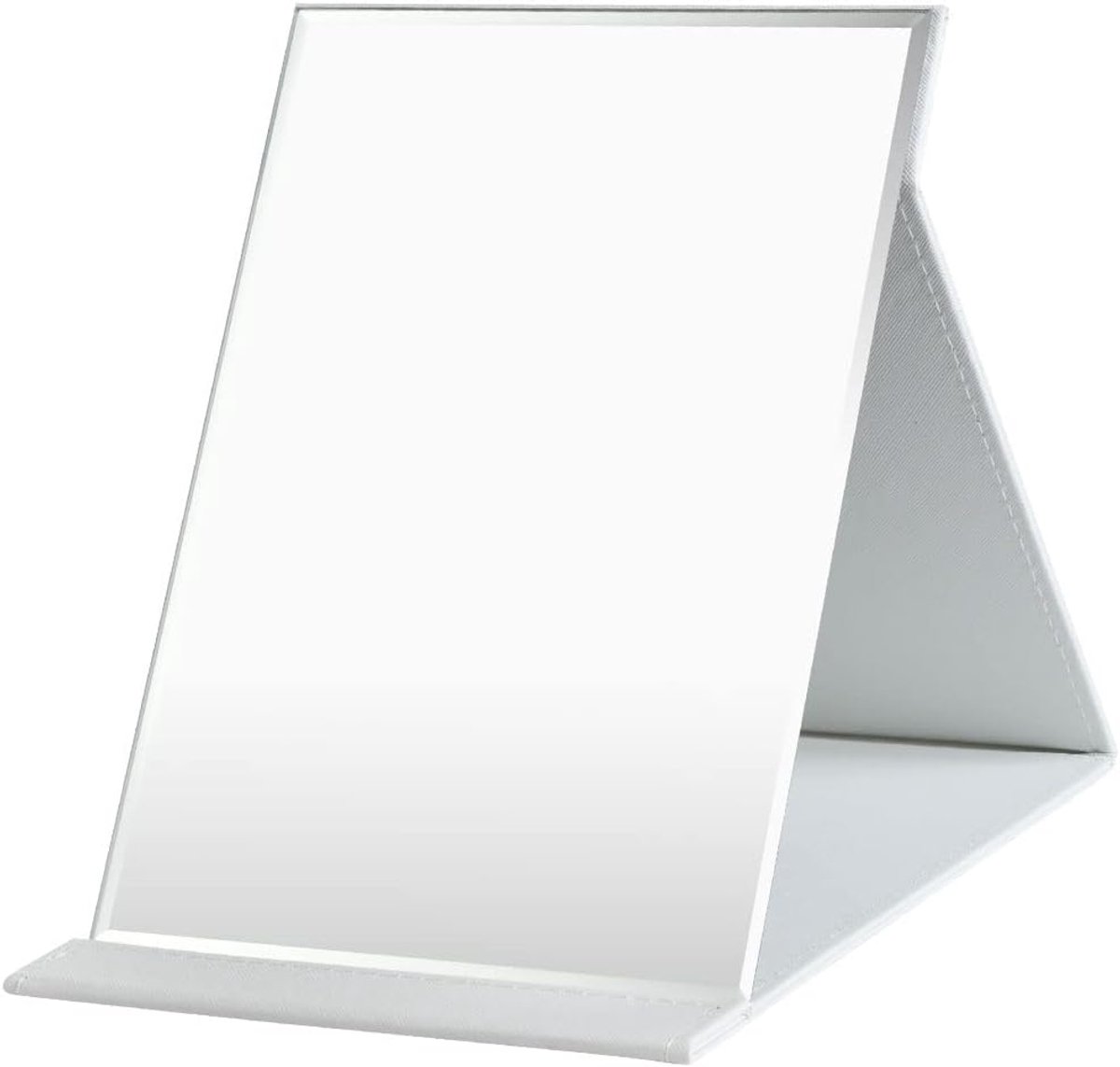 SnelShoppen - Vouwbare Tafel Spiegel 26x18 cm, Wit PU Leer, Draagbare Reismirror met Stand voor Kantoor, Make-up, Camping en Thuisgebruik