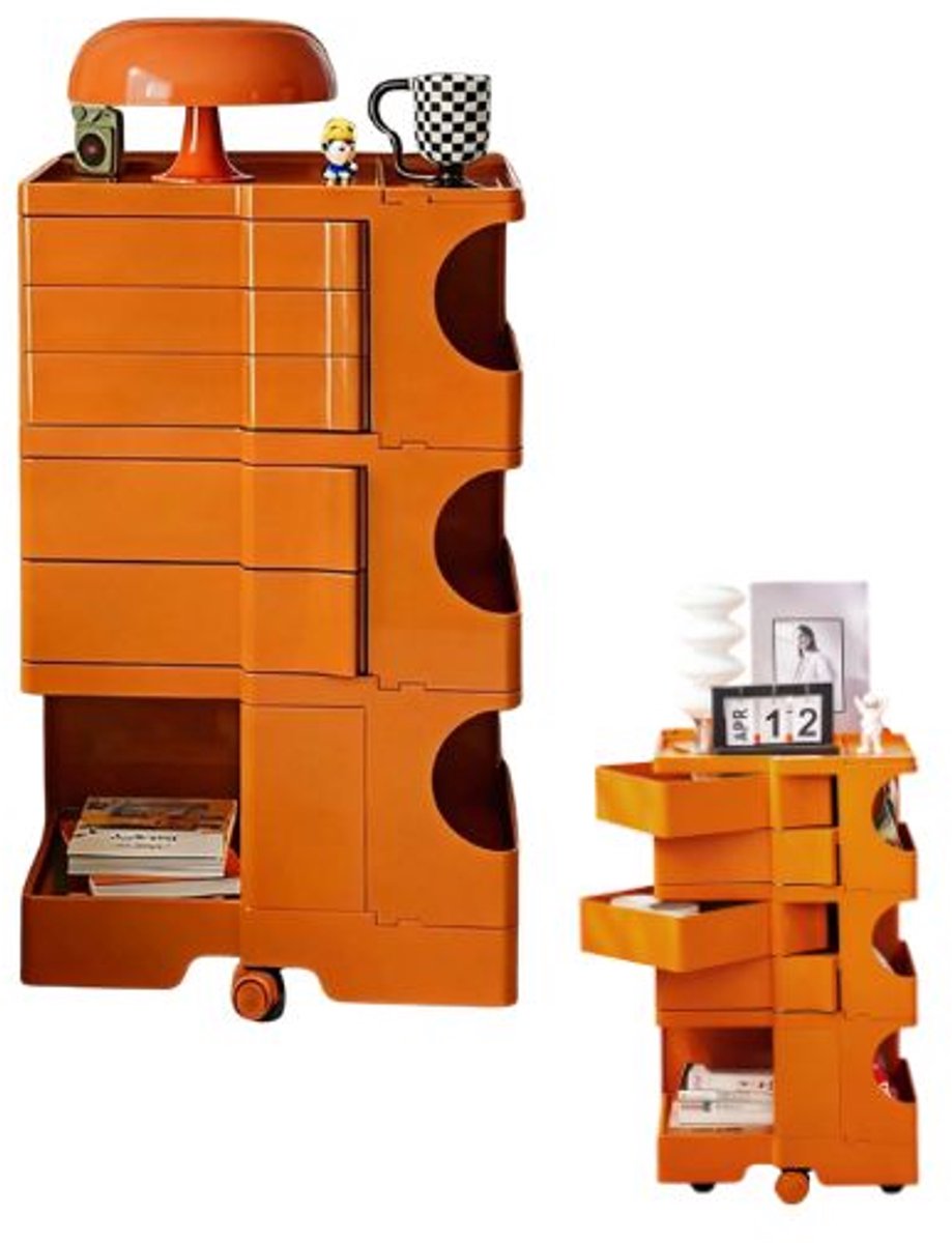 Emvae Kast - Ladekast - Opbergkast - Op wielen - Uitschuifbare vakken - 60x42x70 cm - Kunstof - Oranje
