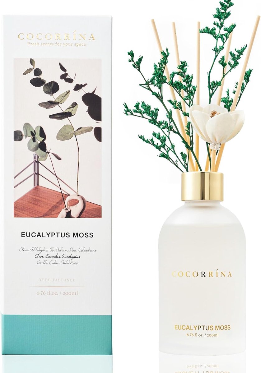 SnelShoppen - Reed Diffuser Eucalyptus Moss 200ml - Geurstokjes Set met 8 Sticks - Langdurige Thuisgeur voor Slaapkamer, Badkamer, Kantoor en Woondeco