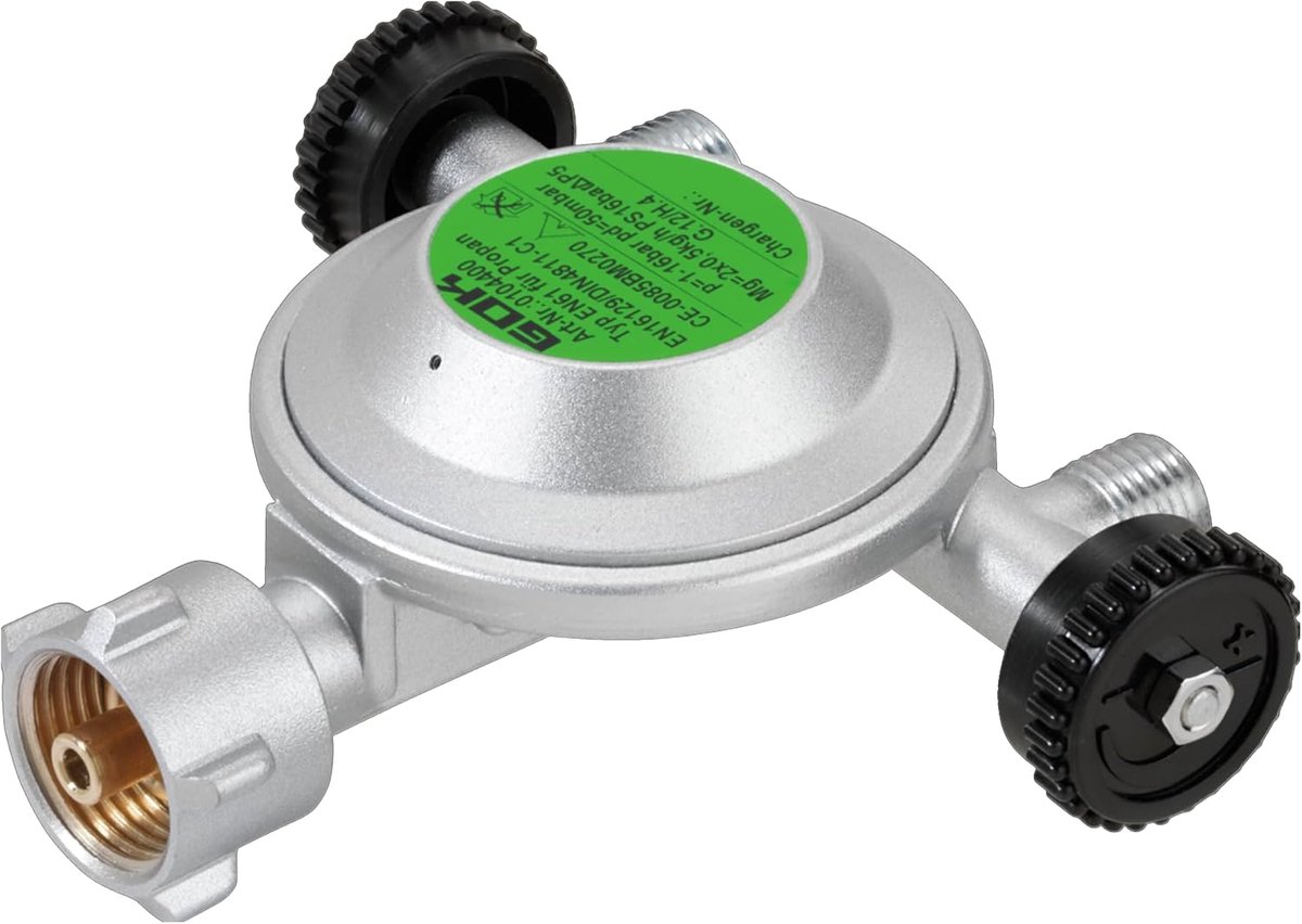 SnelShoppen - Gasregulator met 2 Uitgangen - Lage Druk Gas Controller voor Camping, Tuin, Feest - Perfect voor 2 Gasfornuizen - Kwaliteit & Veiligheid