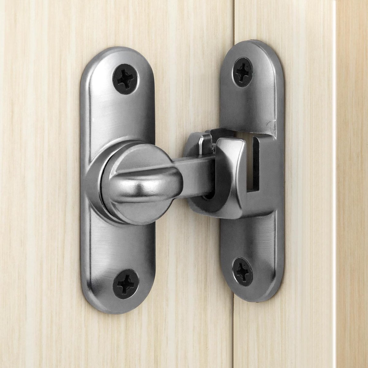SnelShoppen - Sliding Door Lock 90/180° - Grijze Deurslot voor Barn Sliding Doors, Tuindeuren, Keukendeuren, Raamvergrendeling, Inclusief 4 Schroeven