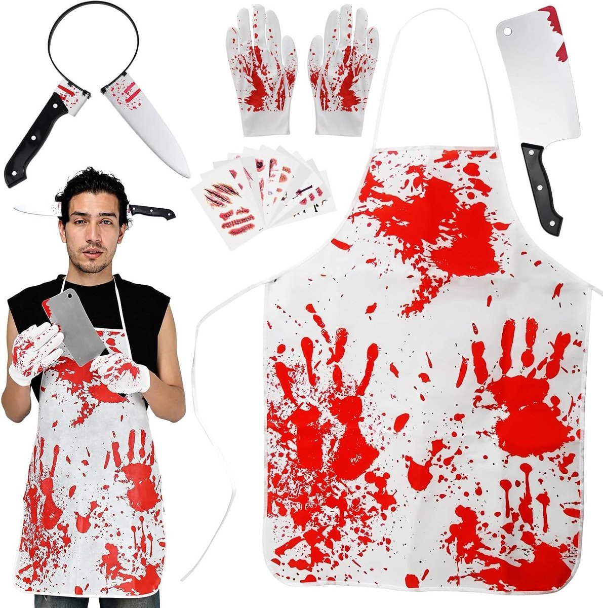 Horror Kostuum voor Halloween, Slachter Outfit met Bloedige Schort en Griezelige Accessoires voor een Spookachtige Look