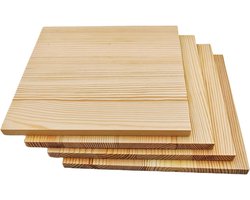 Set van 4 vierkante blokken van onbehandeld grenenhout, 20 x 20 x 1 cm, ideaal voor houtbewerking, schilderen en graveren