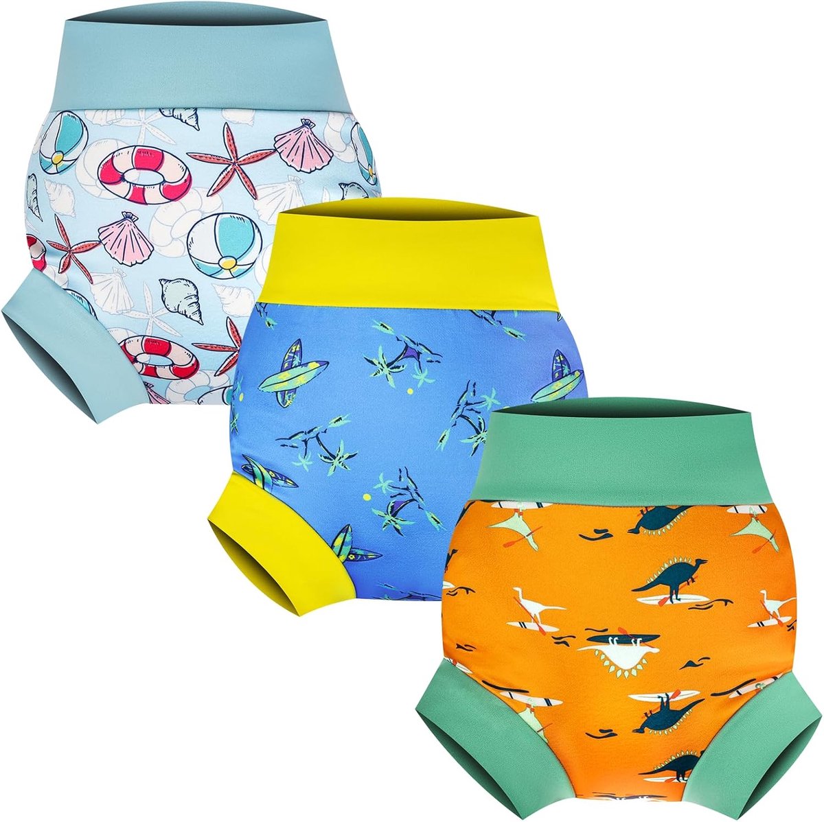 SnelShoppen - Wasbare en Herbruikbare Badluiers Set van 3 - Lekvrije Zwemluiers voor Kinderen 3-4 Jaar - Oceaanavontuur - Comfortabel en Duurzaam - Pe