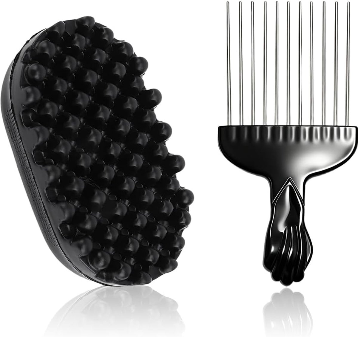 SnelShoppen - Haarborstel voor Krullend Haar, Rubber Twist Borstel met Spons voor Afro Haar, Dreadlock Kam en Stalen Vork Kam Set, Handzaam en Hygieni