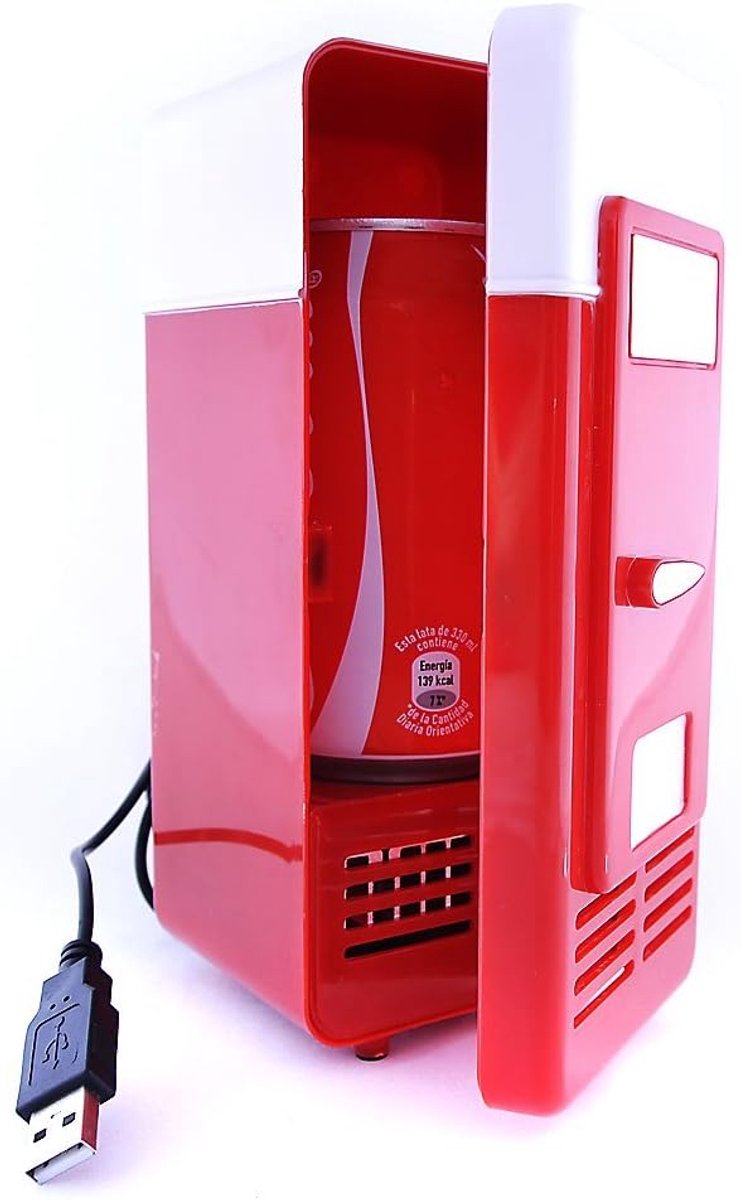 SnelShoppen - Mini USB Koelkast Cooler voor Blikjes - Compact en Draagbaar - Rood/Wit - Ideaal voor Feest, Camping, Keuken en Auto - Koel en Warm Func