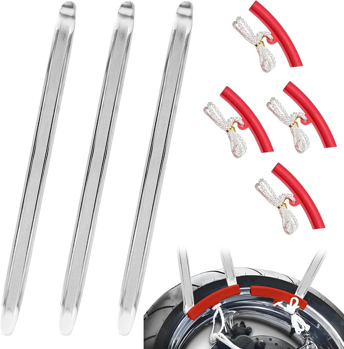 SnelShoppen - Bandenlichters 30 cm - 3 Stuks met 4 Velgenbeschermers - Ergonomisch en Draagbaar - Voor Motorfietsen, Fietsen, Auto's - Eenvoudig te Ge