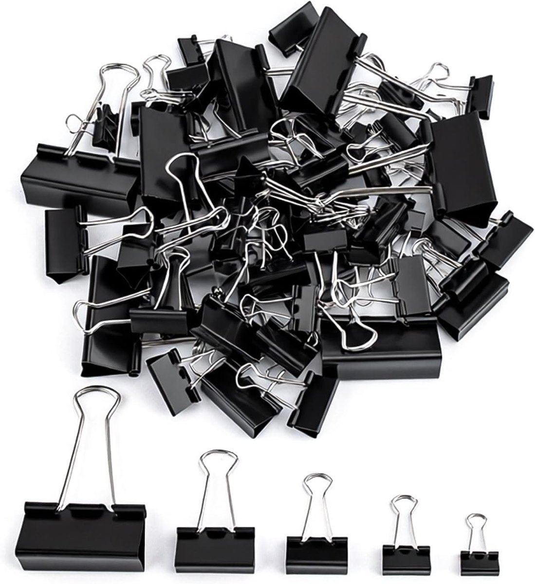 SnelShoppen - 78-delige Bulldog Clips Set - 15mm, 19mm, 25mm, 32mm, 51mm - Metalen Klemmen voor Kantoor, Thuis, Keuken, School, Winkels - Stevige Papi