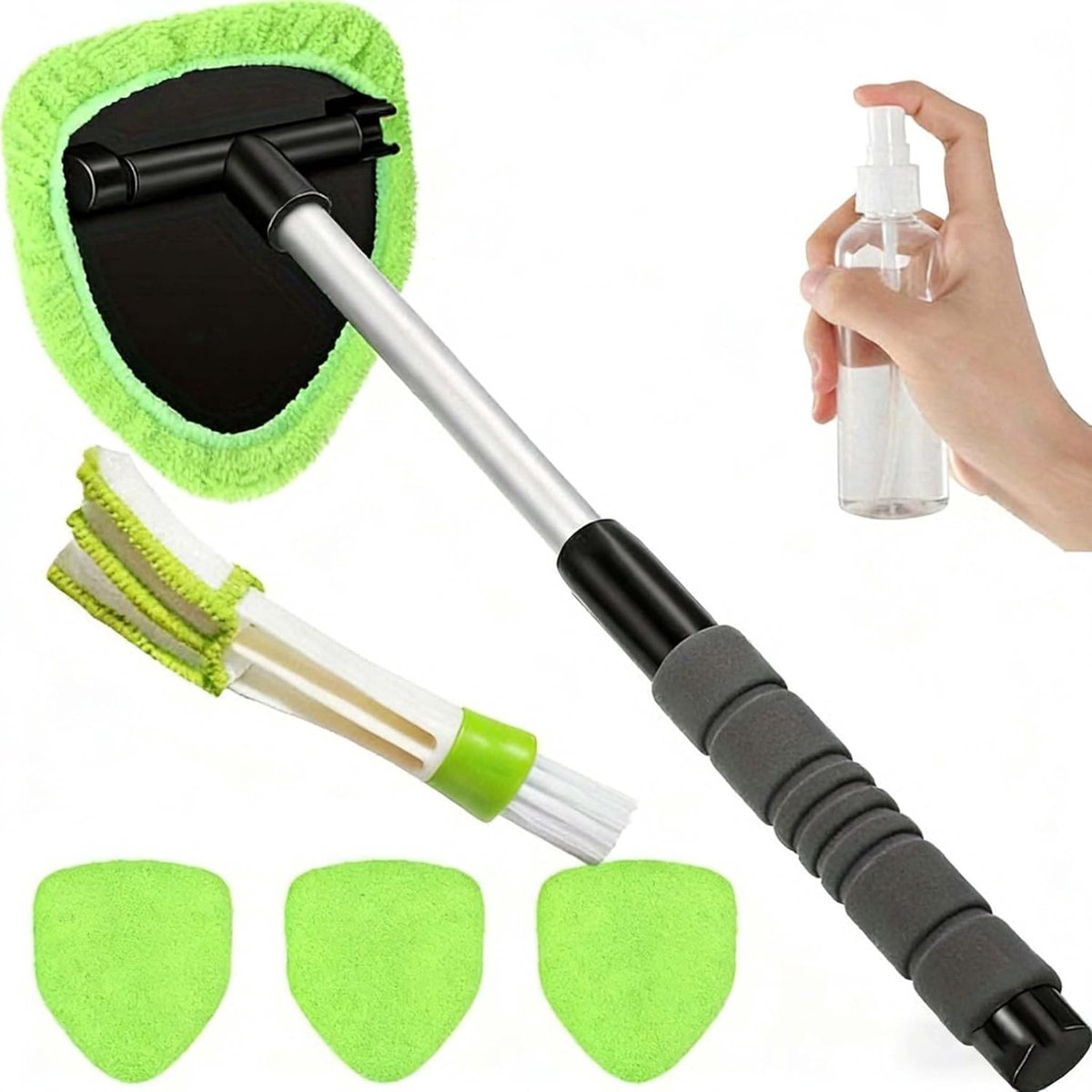 SnelShoppen - Car Window Cleaner met 180° Draaibare Kop, Telekopische Handgreep en 4 Microvezel Pads - Perfect voor Auto Interieur en Glasreiniging