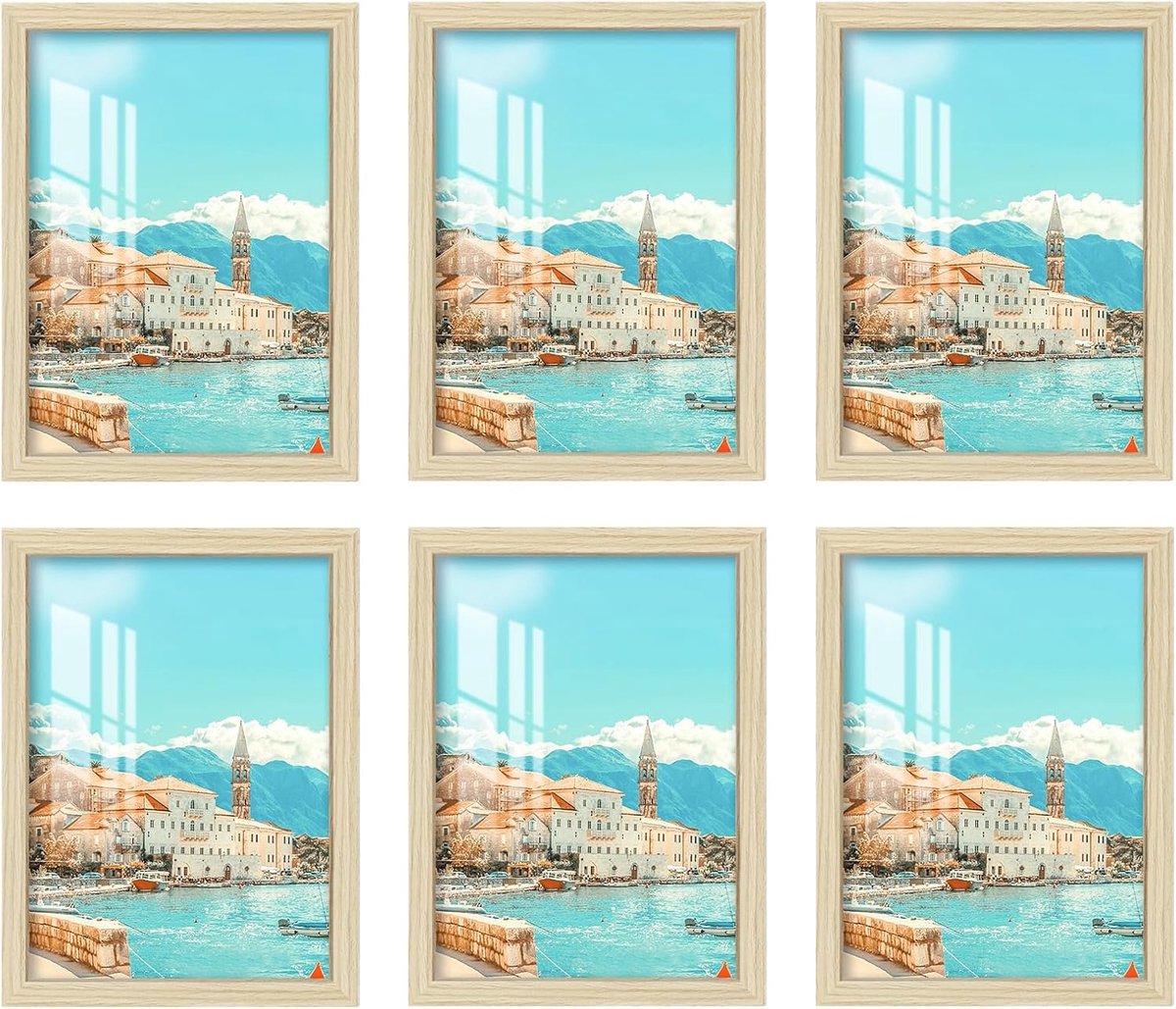 SnelShoppen - Fotolijst A3 30x40 cm 6 stuks Naturel MDF Houten Lijst met HD Acrylglas - Horizontale en Verticale Posterlijst voor Foto's, Posters, Cer