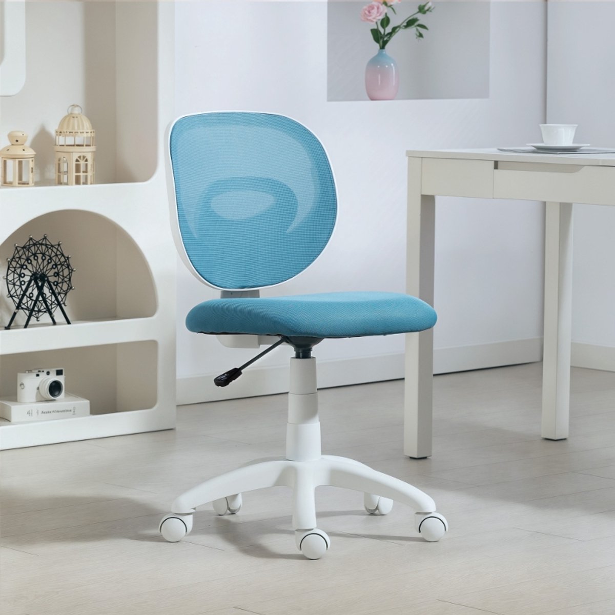 DESMIU Bureaustoel 59,5 x 53 x 81-89 cm - Ergonomisch Met C-Vormige Rugsteun En Verstelbare Zithoogte - Voor Werk En Studie - Kunststof Blauw