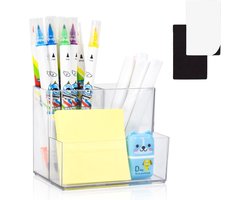 SnelShoppen - Acryl Penhouder Desk Organizer met 3 Compartimenten, Duidelijk Makeup Kwasten Houder, Compacte Bureau Organizer met 2 Magnetische Vierka