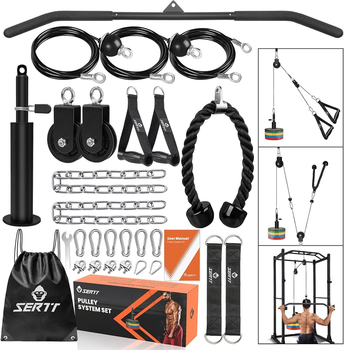 SnelShoppen - Triceps Workout Pulley System voor LAT Pulldown, Biceps Curl en Triceps, Gewicht Kabelsysteem voor Thuis Gym, Garage, Squat Rack, Multif
