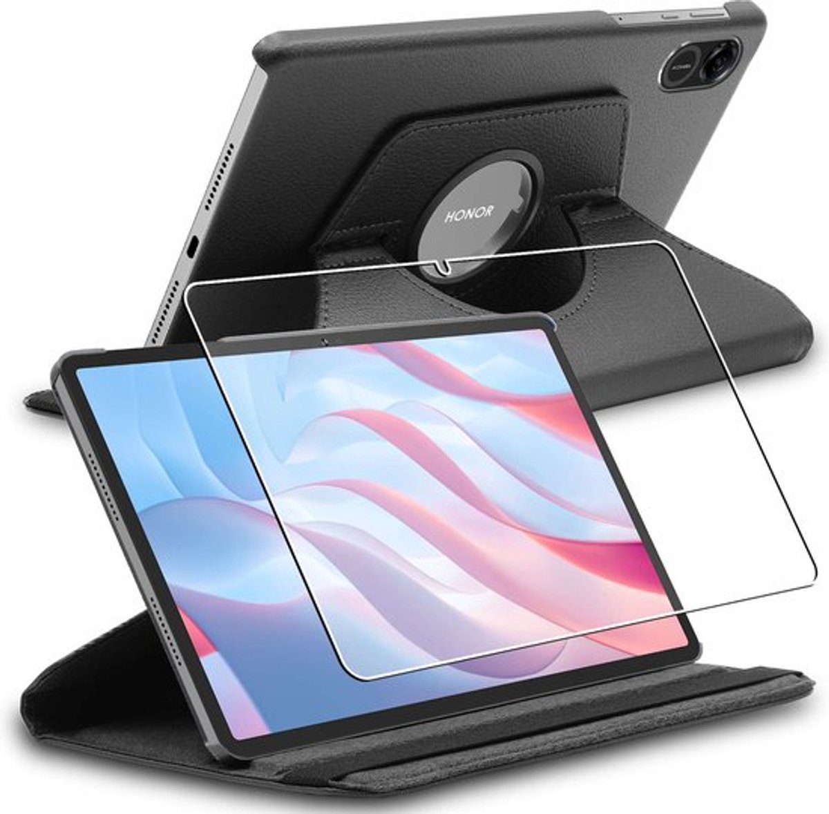 ebestStar - Hoes geschikt voor Honor Pad X9, Roterende Etui, Case, 360° Draaibaar hoesje, Zwart + Gehard Glas