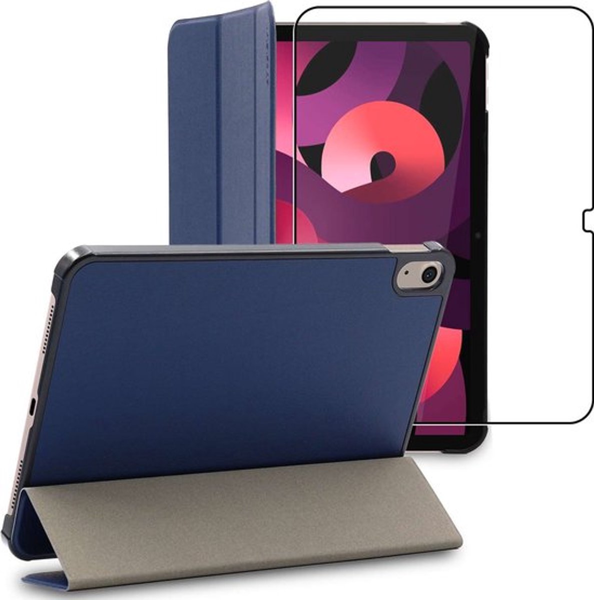 ebestStar - Hoes geschikt voor iPad 10.9 (2022) Apple, Slanke Design PU Lederen Etui, Automatische Slaap/Wake, SmartCase hoesje, Donkerblauw + Gehard Glas