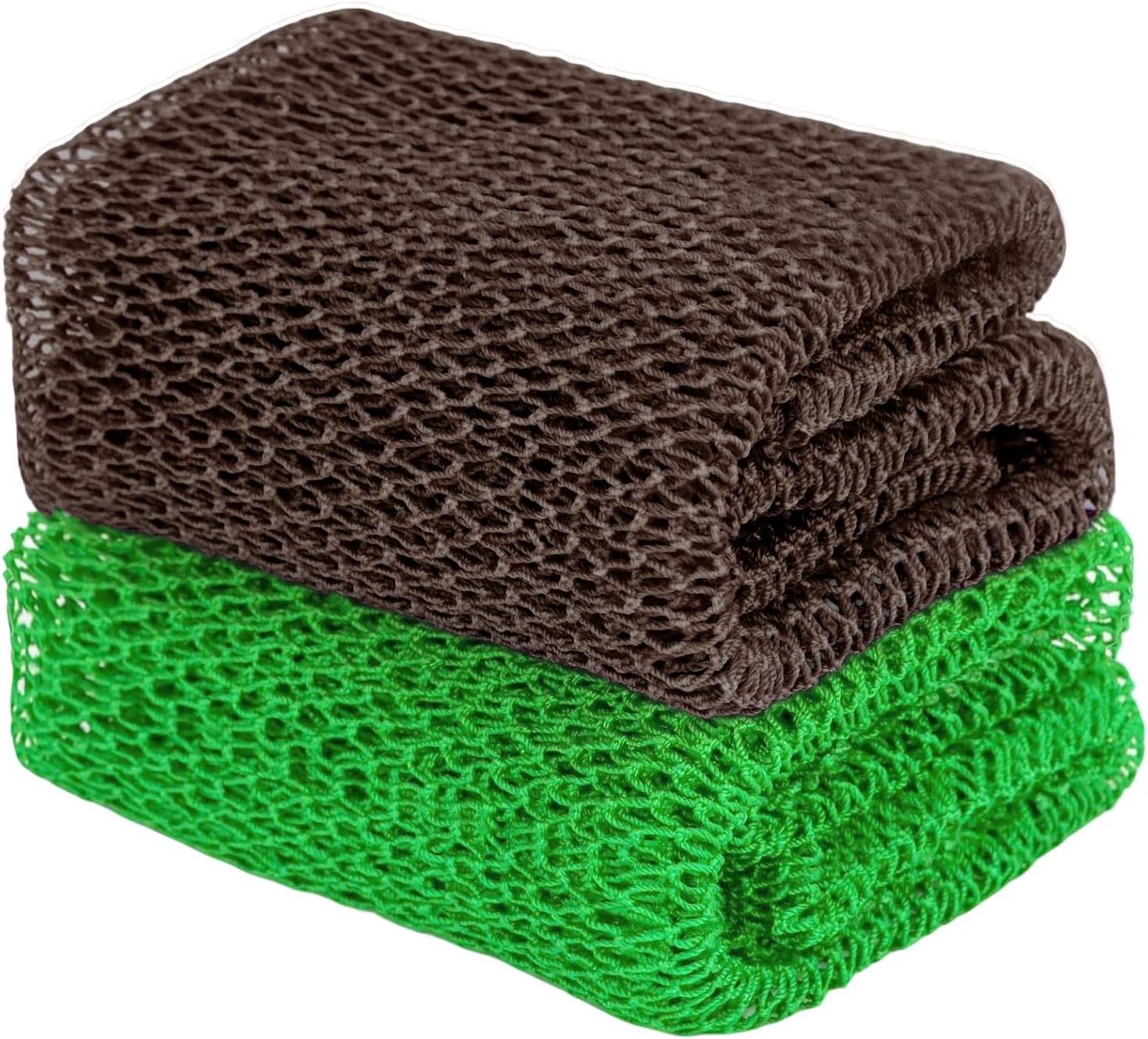 SnelShoppen - 2-Delige Set Afrikaanse Bad Sponsen, Rugborstel en Douche Accessoires voor Exfoliatie (Groen en Bruin)