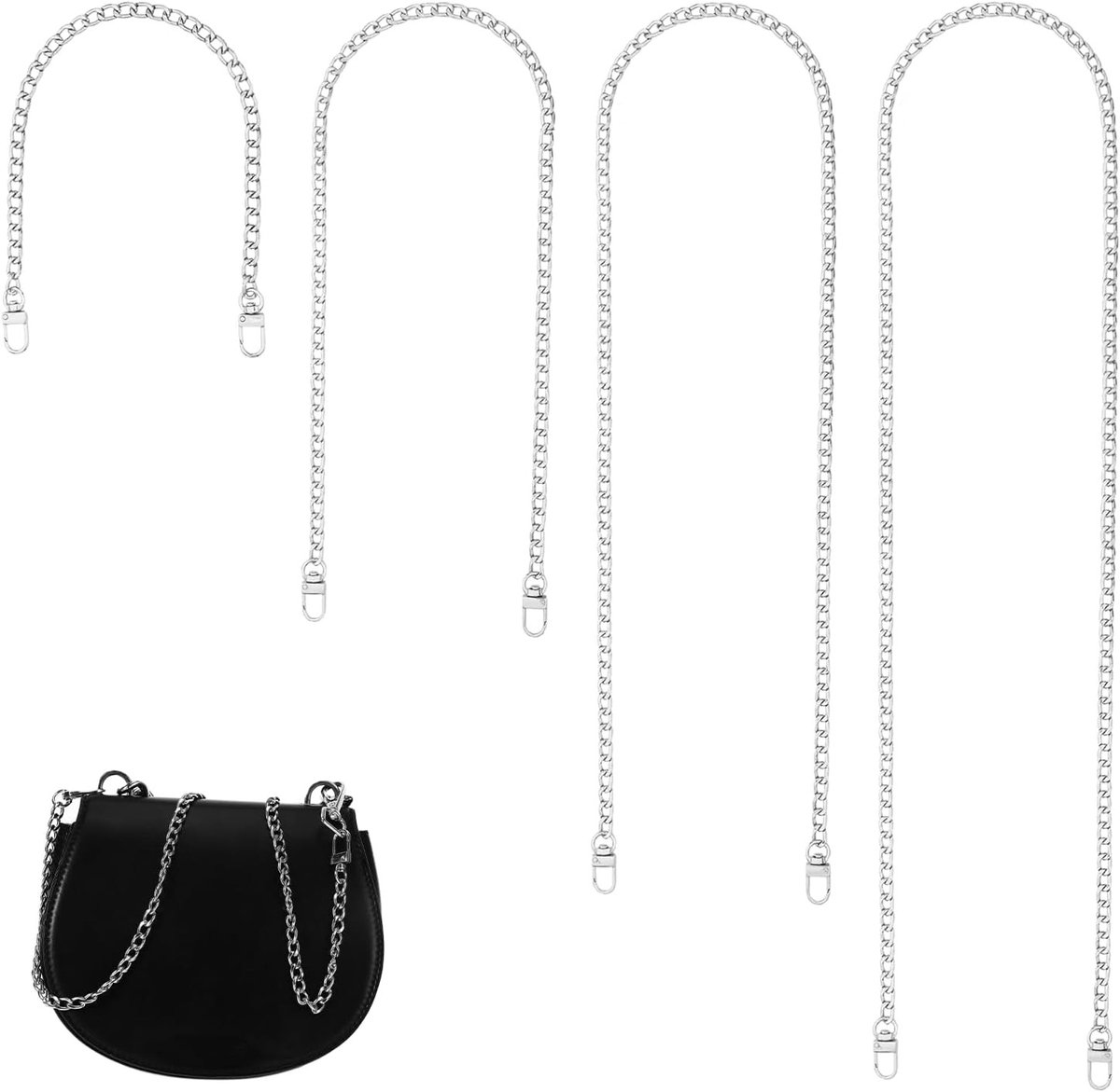 Set van 4 Metalen Tas Chains, Schouderbanden voor Tassen, Portemonnee en Broekkettingen, Lengtes 120/100/60/40 cm