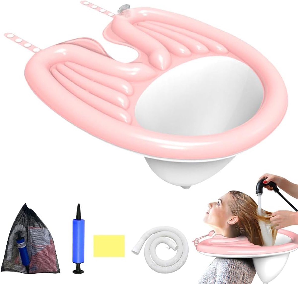 SnelShoppen - Opblaasbare Mobiele Haarwasbak, Draagbare Wasbak met Luchtpomp en Afvoer voor Ouderen, Gehandicapten en Zwangere Vrouwen, Duurzaam PVC,