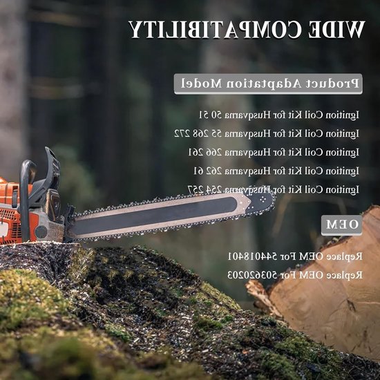 Ontstekingsspoel en Stopknop Set voor Kettingzaag - Geschikt voor Husqvarna 50, 51, 55, 268, 272, 266, 261, 262, 61, 254, 257 - Hoogwaardige Onderdelen voor Betrouwbare Prestaties — afbeelding 2
