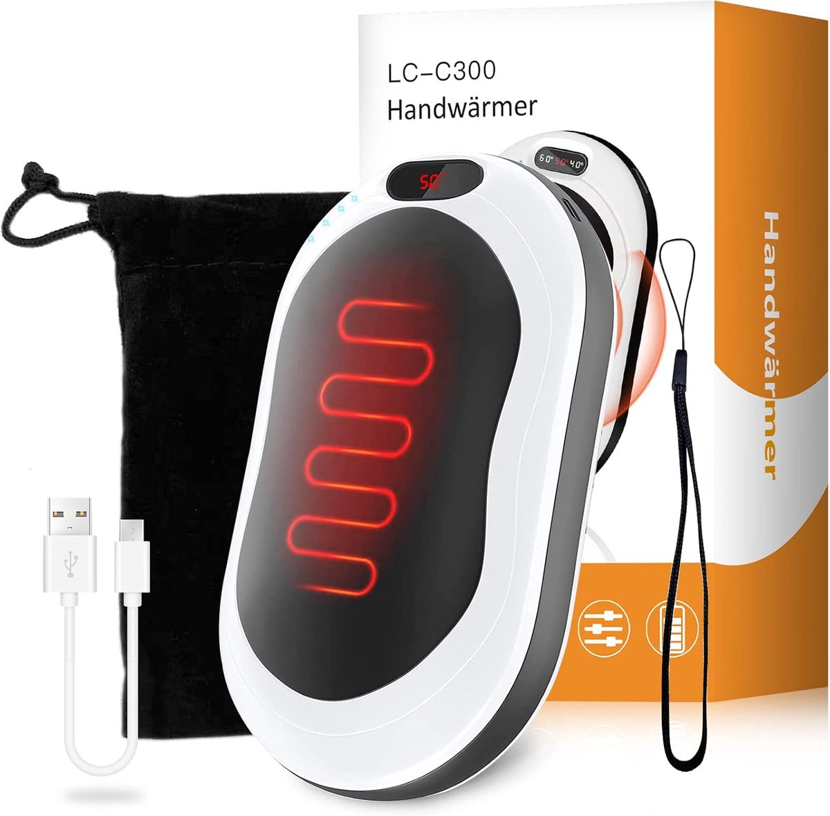 Thijox - Oplaadbare Handwarmer 10.000 mAh - Elektrische Dubbelzijdige Zakwarmer met 3 Verwarmingsmodi en Digitaal Display - Ideaal voor Kamperen, Buit
