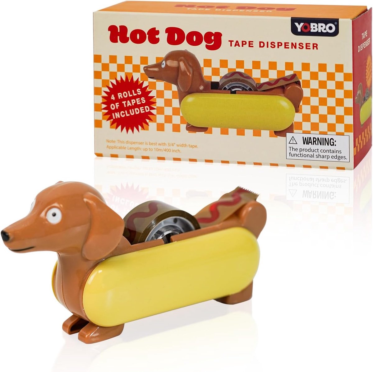 SnelShoppen - Hotdog Tape Dispenser Dackel Stijl, Mini Adhesive Tape Dispenser Met Ketchup Tape, Leuk Bureau Accessoire Voor Thuis & Kantoor, Cadeau V