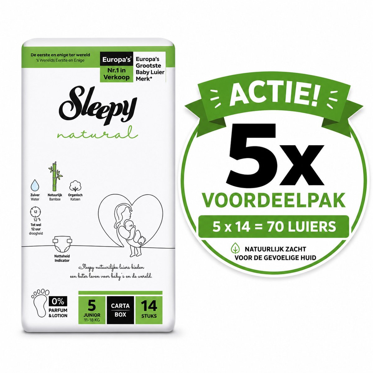 Sleepy Natural Ultra Gevoelige Luiers Maat 5 Junior (11-18 Kg) - 14 Stuks