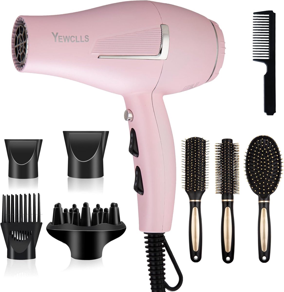 SnelShoppen - Professionele Föhn 2100 W met Ionen, Sneldroger, 2 Snelheden, 3 Warmte-instellingen, 2 Concentrators, 4 Kamsets en Diffuser in Roze voor