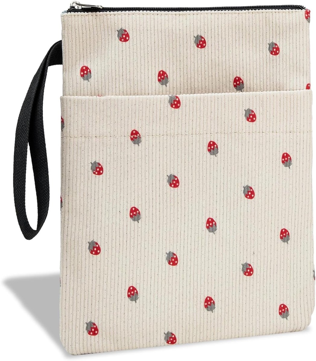 SnelShoppen - Zipper Book Cover Aardbei Design - Zachte Velours Boekhoes - Bescherming voor Romans en Leerboeken - Perfect als Cadeau voor Boekenliefh