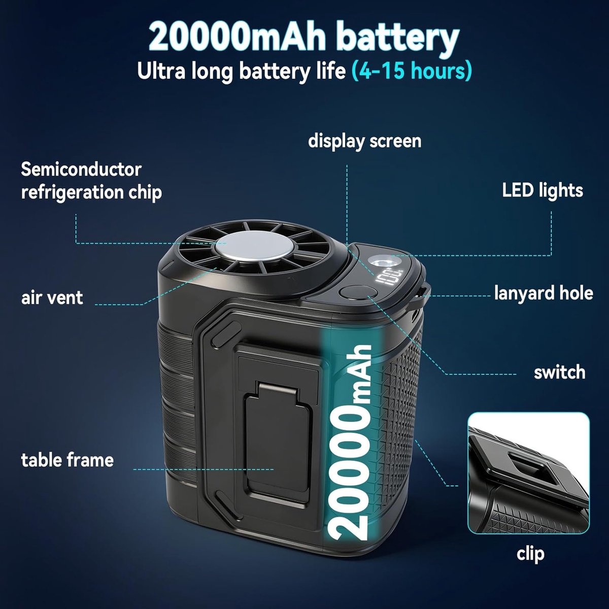SnelShoppen - Draagbare Waist Clip Fan 13000RPM - 5 Snelheden Verstelbare Koelfan met Snelle Halfgeleider Koeling en LED Licht voor Buiten, Camping en