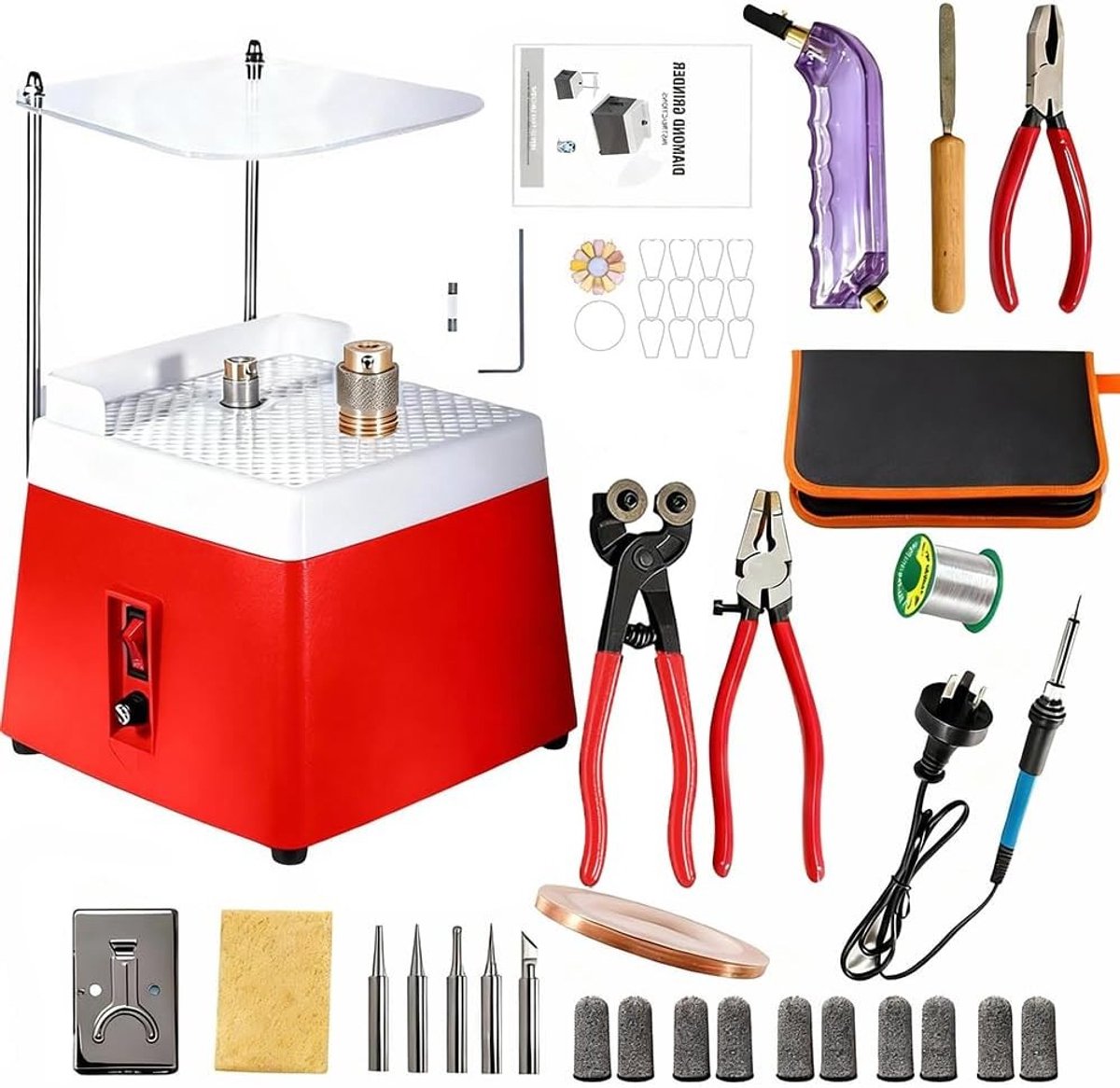 Draagbare Glazen Slijper met Automatische Zuigfunctie, 220 V, 65 W, 4200 RPM, Inclusief 2 Verwisselbare Slijpkoppen en 30 Accessoires voor Glas en Keramiek