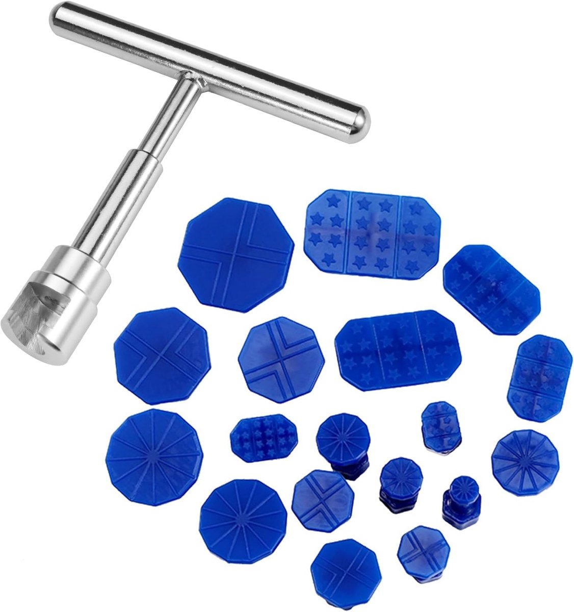 SnelShoppen - 19PCS Auto Deuk Verwijder Kit - Car Dent Puller met T-vormige Trekker en 18 Kleine Pads voor Hail Damage Reparatie - Mini Deuk Fixer voo