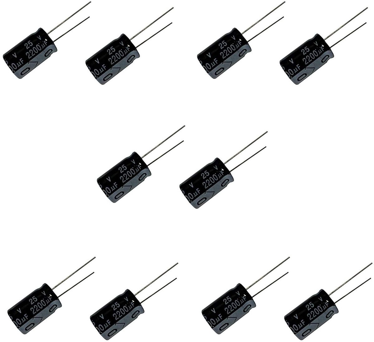 SnelShoppen - Electrolytische Condensatoren 2200uF 25V - Aluminium Elektrolyt Capacitor - 10 Stuks - Hoge Capaciteit voor Elektronica Projecten