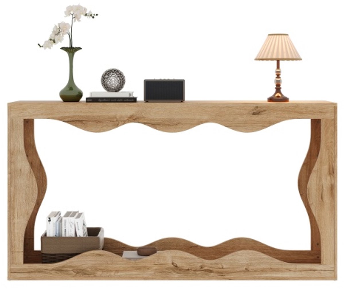 Consolentafel - Decoratief Bijtafel Voor Hal en Woonkamer - Tweelaags Houtlook Tafel Met Golfrand Natuurkant - Gangrek - Langtafel - Siertafel - Design Opbergtafel Voor Interieurdecoratie