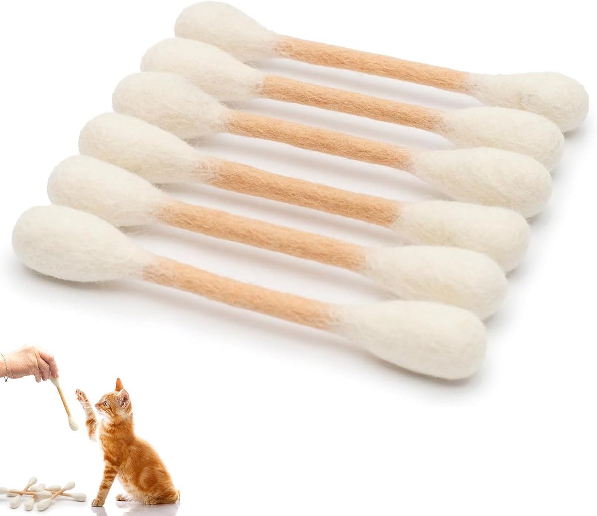 Thijox - 6 Riesige Interactieve Katzenspielgoed Sticks, Natuurlijke Wol & Zacht Katoen, Krasbestendig Catnip Speelgoed voor Binnenkatten, Kittens & Vo