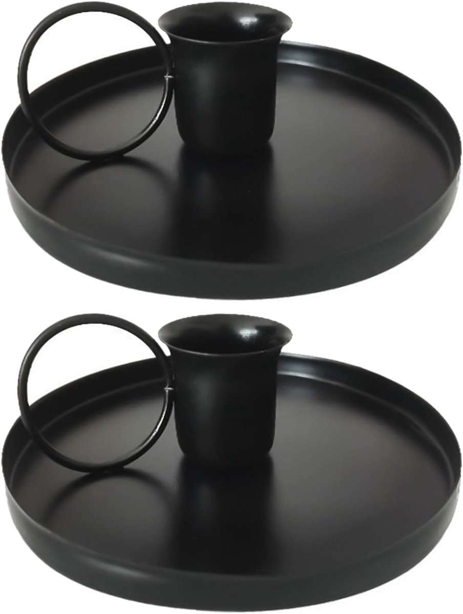 SnelShoppen - 2 Pcs Antieke Zwarte IJzeren Kaarsenhouders - Conisch en Cilindrisch - Voor Kerstdecoratie, Bruiloft en Luxe Kaarsenstandaard