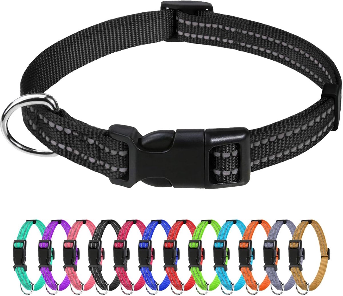 SnelShoppen - Reflecterende Nylon Hondenhalsband - Verstelbare Klassieke Dierhalsband met Snelsluiting voor Puppy - Zwart 3/8" Breed - Veilig en Stijl
