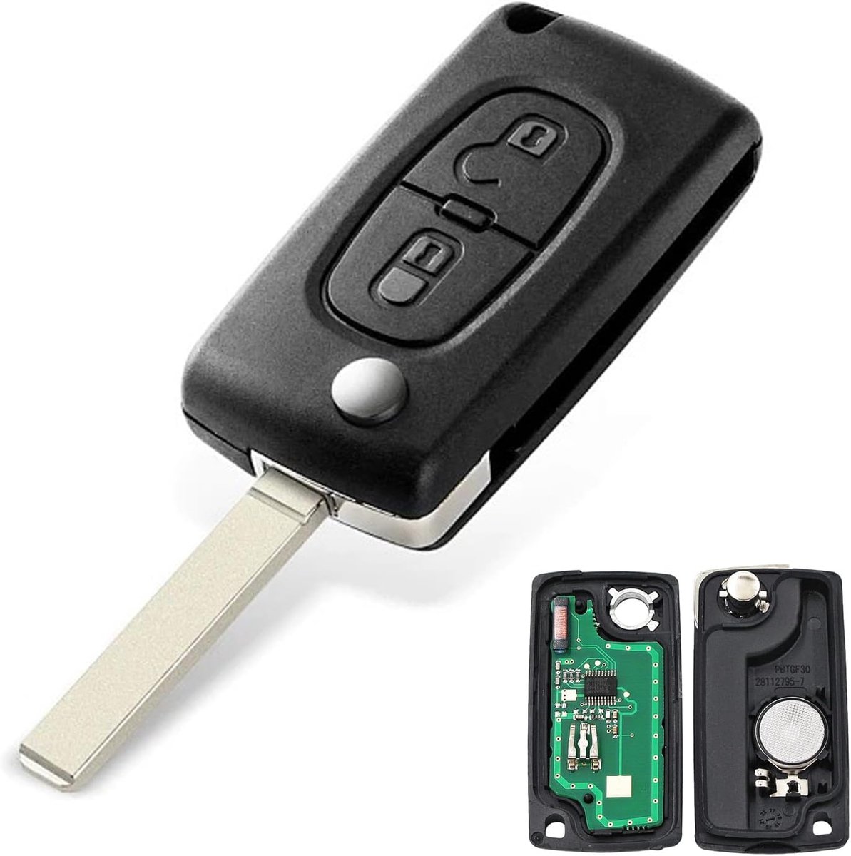 SnelShoppen - 2 Buttons FSK Auto Sleutel Afstandsbediening Compleet 433MHz met Elektronisch Chip ID46 PCF7961 voor Peugeot 207 307 308 407 Citroen C2
