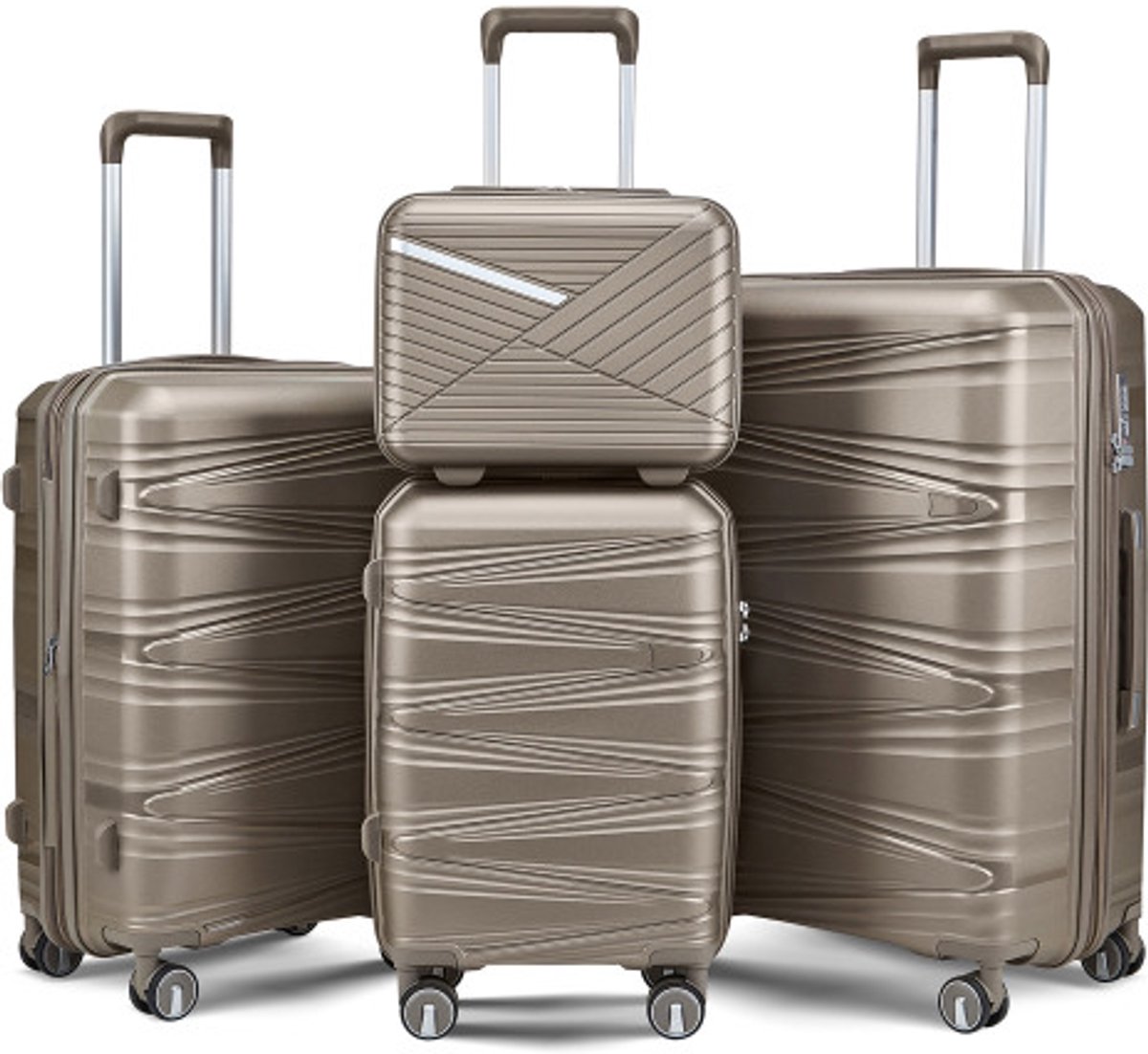Reiskofferset - 4-delig PP hardschaal bagage 20/24/28 inch + 14 inch make-up koffer - lichtgewicht rolkoffer met afneembare wieltjes - cijferslot reisbagage compact opbergbaar voor vakantie