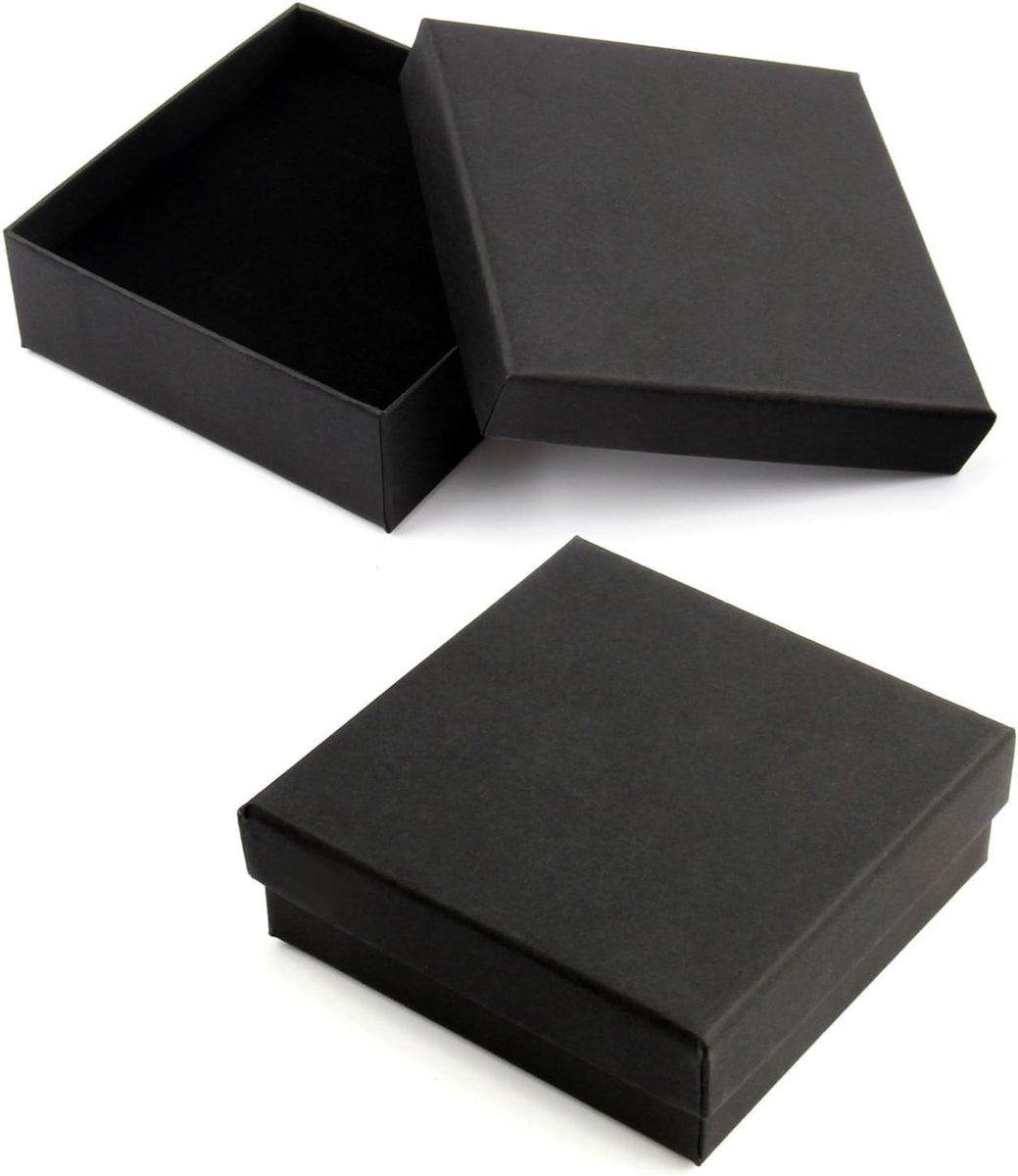 SnelShoppen - 4-delige Sieraden Geschenkdoos, Klein, Zwart, 9x9x3 cm, Duurzaam Kraft Papier, Voor Ringen, Oorbellen, Kettingen, Armbanden, Feest, Cade