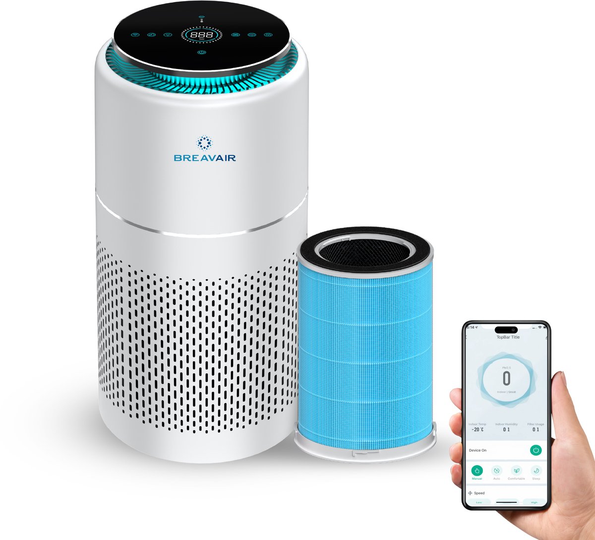 Luchtreiniger / Air Purifier – HEPA H13 – Koolstoffilter – Filtert tot 99,97% van fijne deeltjes – CADR 330 m³/u – Tot 40 m² – Tegen Pollen, Stof, Rook & Geuren – Bij Allergieën & Hooikoorts – WiFi/App - afbeelding 1