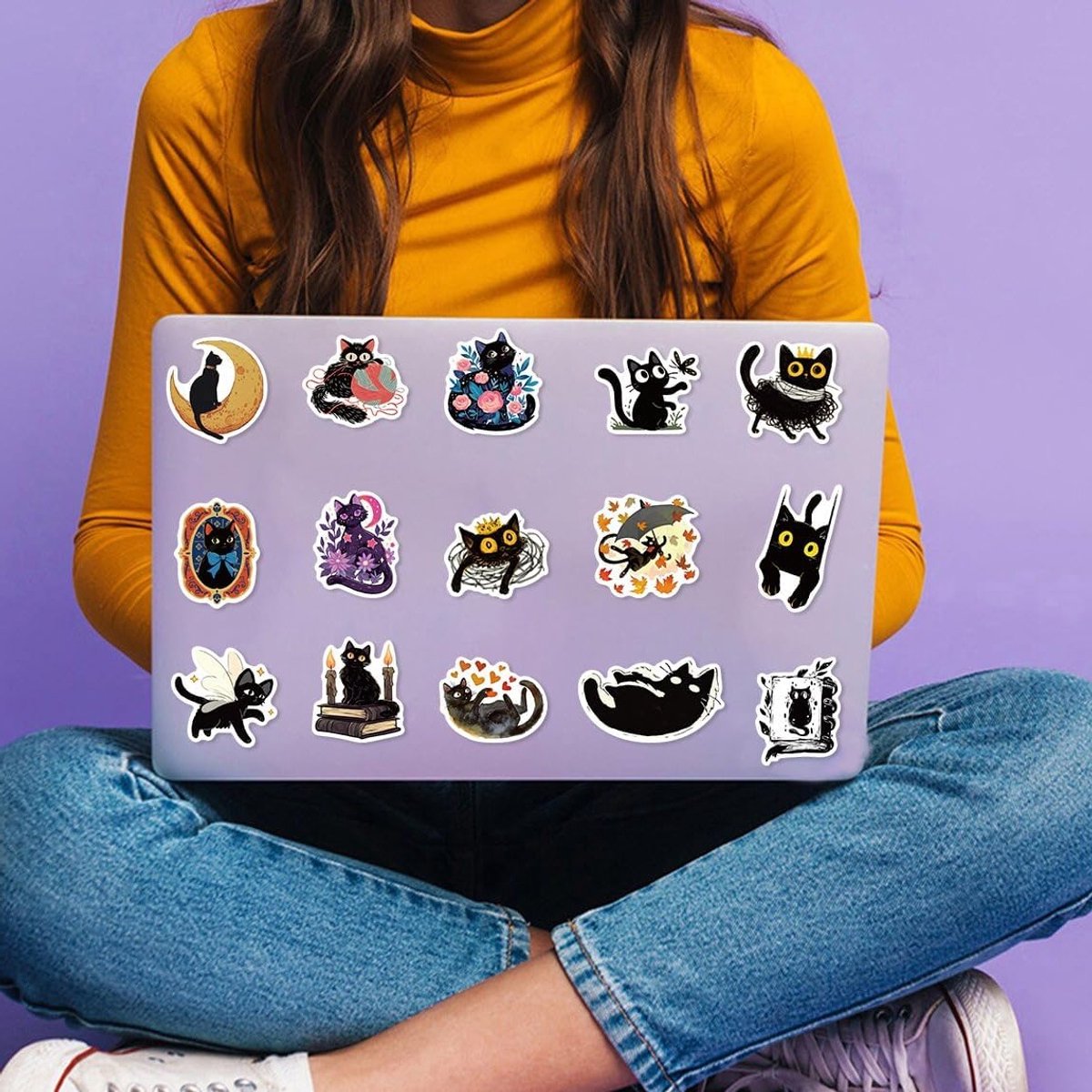 50 Stuks Zwarte Kat Stickers voor Skateboard, Graffiti, Motor, Fietsen, Snowboarden en Laptops - Waterdichte Vinyl Stickers voor Kinderen en Tieners