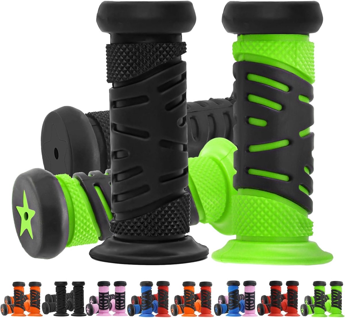 SnelShoppen - Zwarte en Groene Fiets Handvatten voor Kinderen, Veiligheidsbescherming voor Deurstoten, 22mm Diameter, 95mm Lange Rubber Handvatten voo