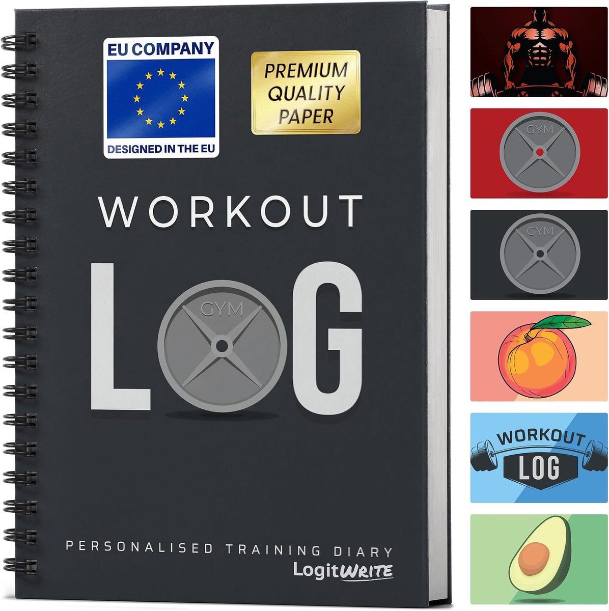SnelShoppen - Fitness Log - Workout Planner A5 - Charcoal Grey - Verbeterde Dikkere Cover - Trainingsjournal voor Bodybuilding - Doelen Stellen voor G