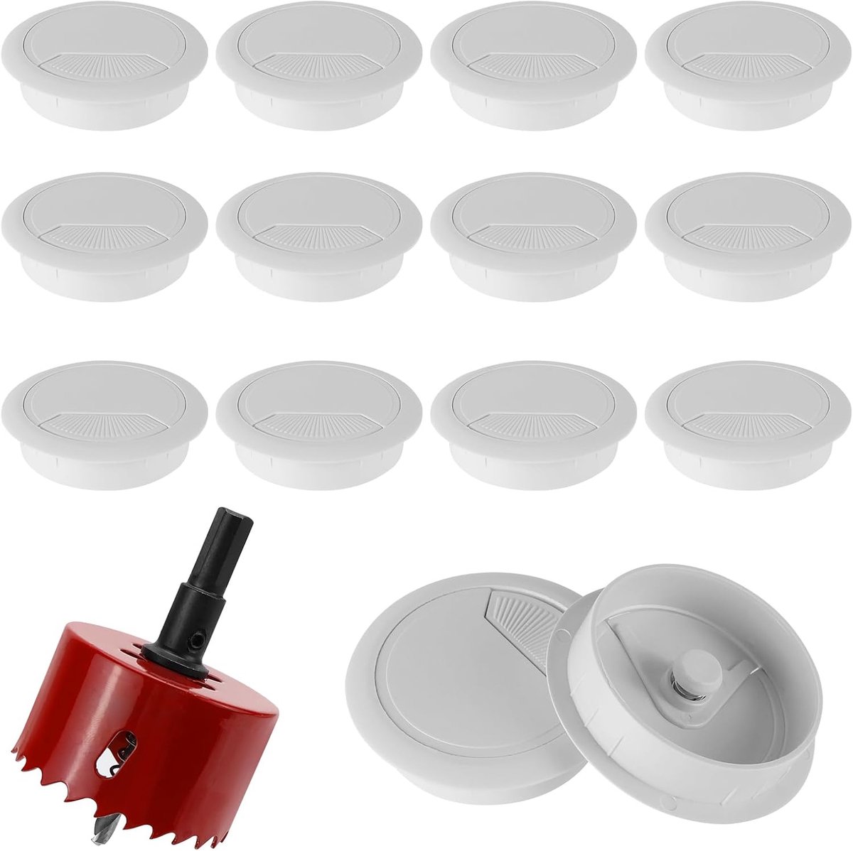 SnelShoppen - Kabeldoorvoer voor Bureau, Wit, Diameter 60 mm, Inclusief 60 mm Gatenzaag, Kabeldoorvoer voor Computer Tafel, Kantoor, Meubels, Set van
