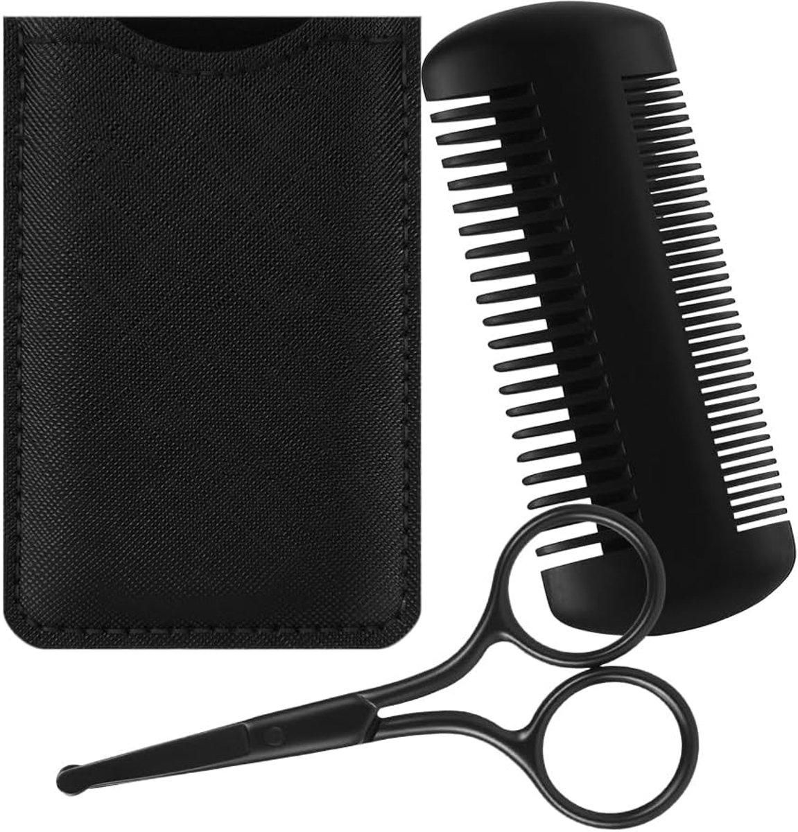 SnelShoppen - Beard Comb Set | 2-delige Houten Kam Set voor Baardverzorging | Inclusief Schaar en Reisformaat | Geschikt voor Haarstyling en Baard van