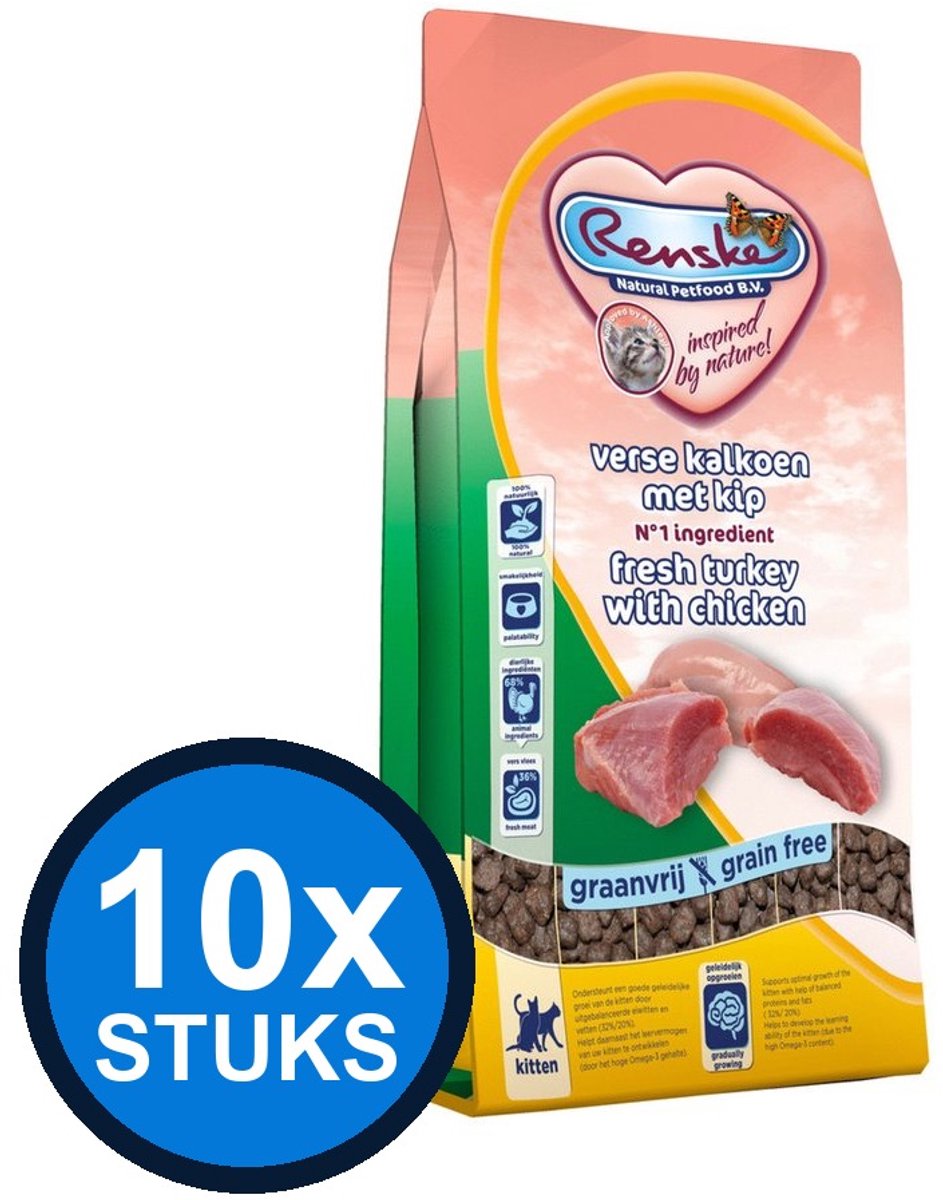 16x Renske - Super Premium droog kat kitten kalkoen&kip 400gr - Kattenvoer - 400 g