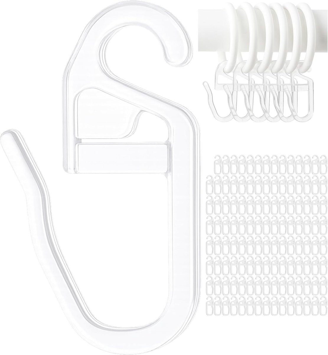 SnelShoppen - 120 Stuks Gordijnhaken voor Gordijnringen, Ø 4 mm Oogjes, Geschikt voor 3-4 mm Gordijnringen, Transparante Klemhaken voor Plissé Gordijn