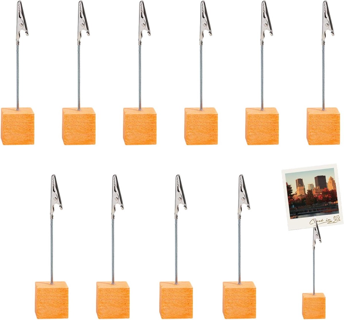 SnelShoppen - 10 Stuks Fotohouders met Klemmen - Houten Kaartstandaard, Notitiethouder, Fotostandaard - Perfect voor Feesten, Basisschool, Tafel, Memo