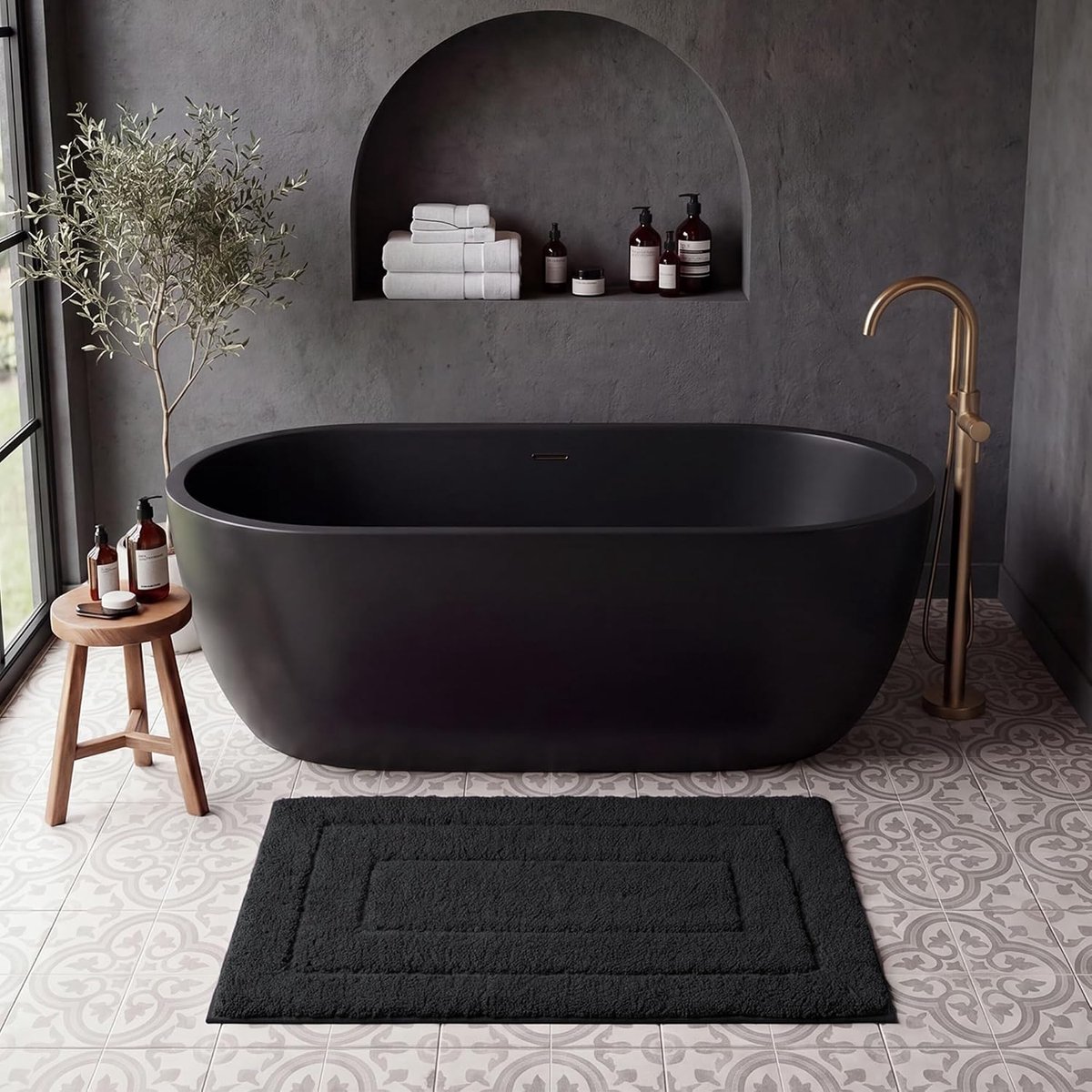 SnelShoppen - Badmat 40x60cm - Antislip Microvezel Badkamer Mat - Zwart - Super Waterabsorberend - Machinewasbaar - Comfortabele Badkamer Rug