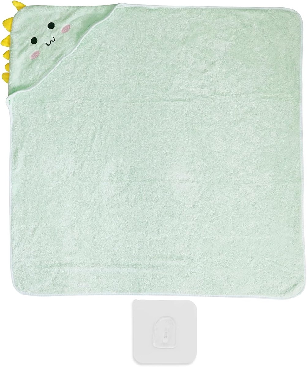SnelShoppen - Hooded Bath Towel, Dinosaur Badhanddoek met Kap voor Peuters, Absorberende Baddoeken, Baby Dekens, Decoraties, 80x80 cm, Groen